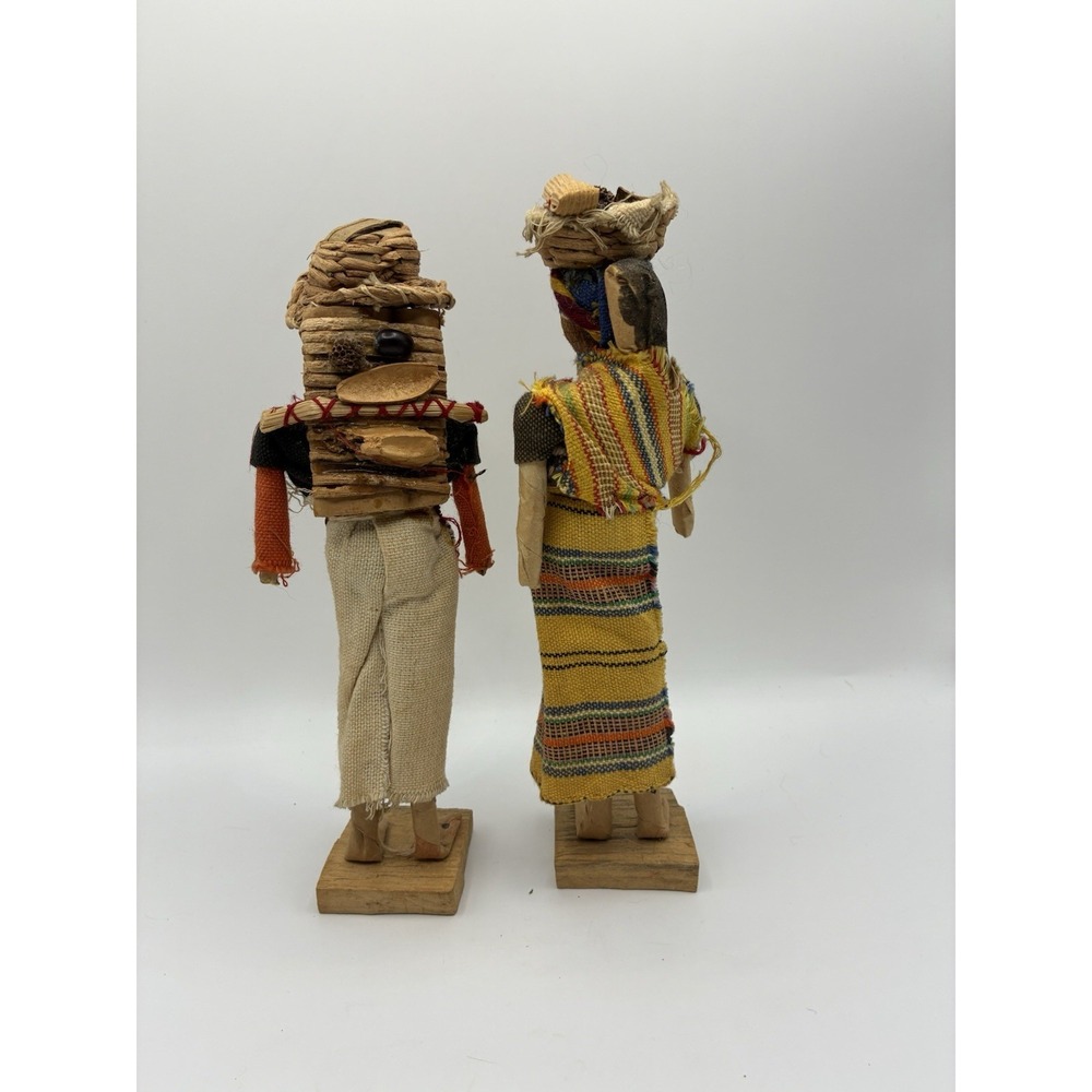 2 Vintage Handmade Guatemalan Folk Art Cloth Dried Hay Stick Doll Figures 9" - Picture 3 of 5